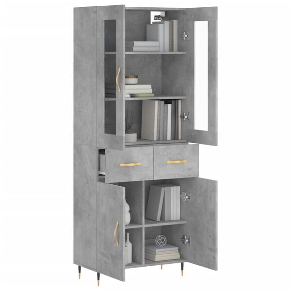 vidaXL Skř&iacute;ň highboard betonově &scaron;ed&aacute; 69,5x34x180 cm kompozitn&iacute; dřevo