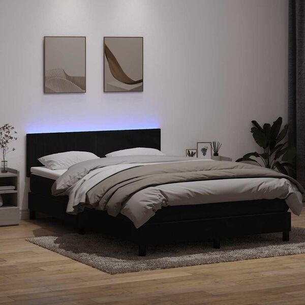 vidaXL Box spring postel s matrac&iacute; a LED čern&aacute; 160x210 cm samet