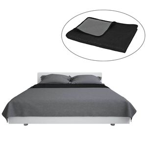 vidaXL Oboustrann&yacute; pro&scaron;&iacute;van&yacute; přehoz na postel 170 x 210 cm &scaron;edo-čern&yacute;