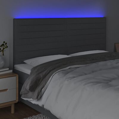 vidaXL Čelo postele s LED tmavě šedé 180x5x118/128 cm textil