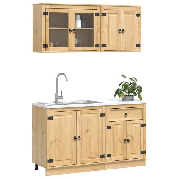 vidaXL Truhl&aacute;řsk&yacute; s polic&iacute; SKI 4 pcs Medov&aacute; Hněd&aacute; Masivn&iacute; borov&eacute; dřevo