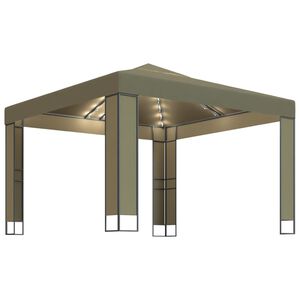vidaXL Alt&aacute;n s dvojitou stř&iacute;&scaron;kou a světeln&eacute; LED řetězy 3x3x2,7 m taupe