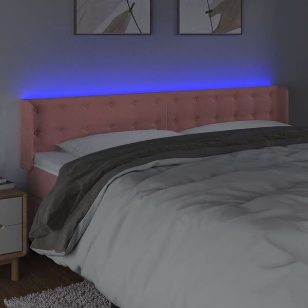 vidaXL Čelo postele s LED růžov&eacute; 203 x 16 x 78/88 cm samet