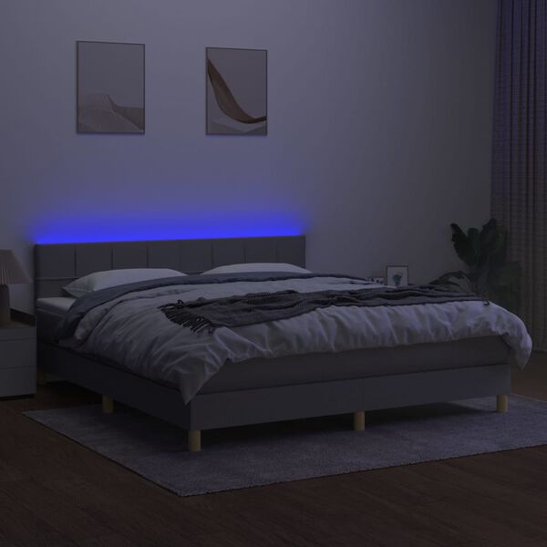 vidaXL Box spring postel s matrac&iacute; a LED světle &scaron;ed&aacute; 180x200 cm textil