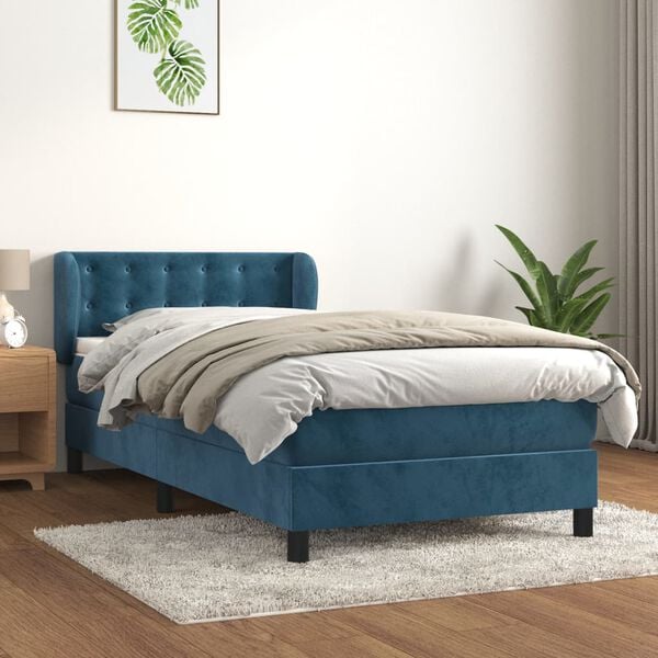 vidaXL Box spring postel s matrac&iacute; tmavě modr&aacute; 80 x 200 cm samet