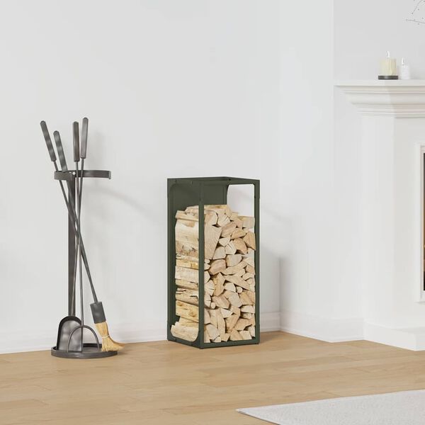 vidaXL Stojan palivové dříví Olivově zelená Ocel válcovaná za studena