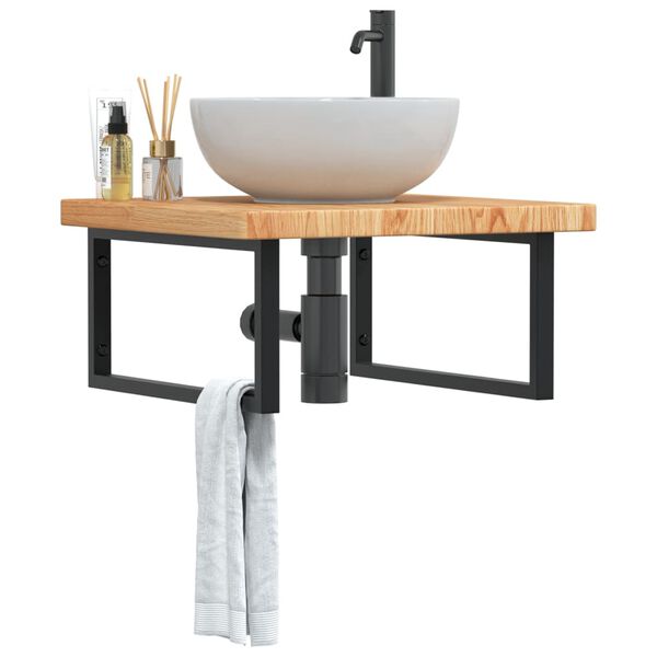 vidaXL Deska pod umyvadlo n&aacute;stěnn&aacute; ocel a masivn&iacute; dubov&eacute; dřevo