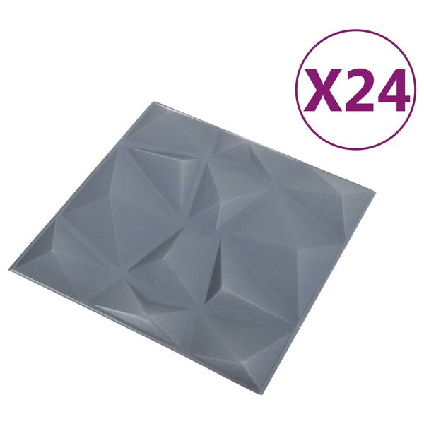 vidaXL N&aacute;stěnn&eacute; panely 24 pcs Diamantov&aacute; &scaron;ed&aacute; 50 x 50 cm XPS pěna