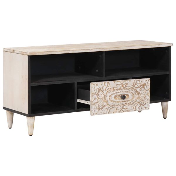 vidaXL Televizn&iacute; skř&iacute;ň B&iacute;l&aacute; 100 x 33,5 x 46 cm Masivn&iacute; mangov&eacute; dřevo