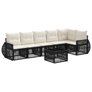 vidaXL Sada zahradn&iacute;ch pohovek 7 pcs Čern&aacute; a kr&eacute;mově b&iacute;l&aacute; polyratan