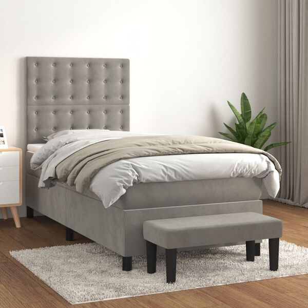 vidaXL Box spring postel s matrac&iacute; světle &scaron;ed&aacute; 90x190 cm samet