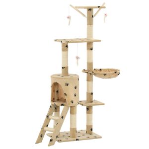 vidaXL &Scaron;krabadlo pro kočky sisalov&eacute; sloupky 138 cm b&eacute;žov&eacute; s tlapkami