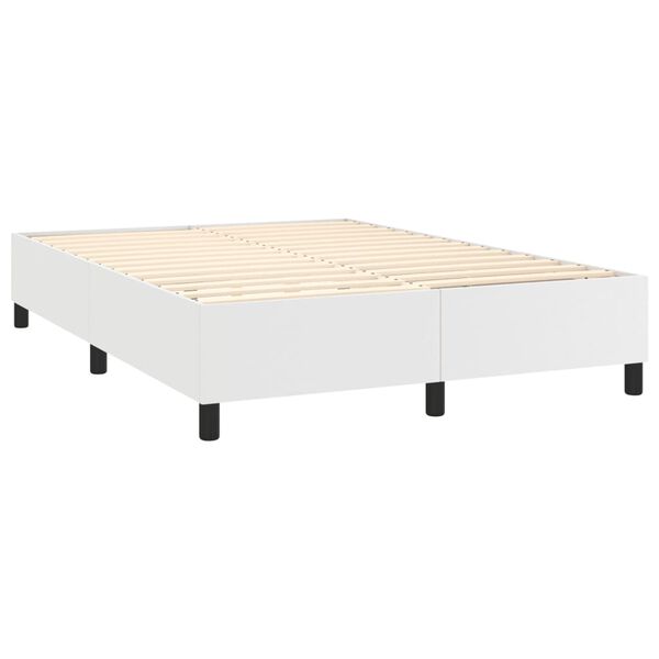 vidaXL Box spring postel s matrac&iacute; b&iacute;l&aacute; 140 x 190 cm uměl&aacute; kůže
