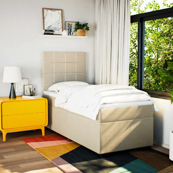 vidaXL Box spring postel s matrac&iacute; kr&eacute;mov&aacute; 90x200 cm textil