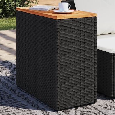 vidaXL Zahradní stolek s dřevěnou deskou černý 58x27,5x55 cm polyratan