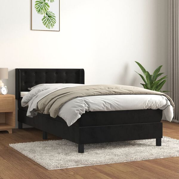 vidaXL Box spring postel s matrac&iacute; čern&aacute; 100x200 cm samet