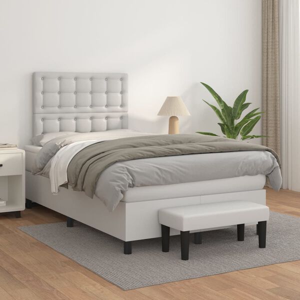 vidaXL Box spring postel s matrací bílá 120x200 cm umělá kůže