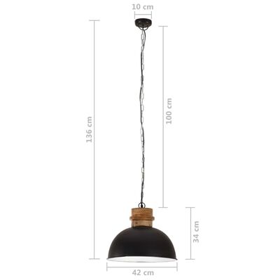 vidaXL Industriální závěsné světlo 25W černé kulaté mangovník 42cm E27