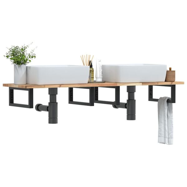 vidaXL Deska pod umyvadlo n&aacute;stěnn&aacute; ocel a masivn&iacute; ak&aacute;ciov&eacute; dřevo