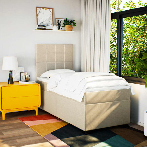 vidaXL Box spring postel s matrac&iacute; kr&eacute;mov&aacute; 90x190 cm textil