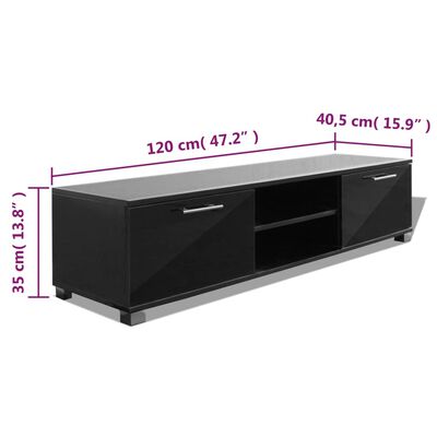 vidaXL TV stolek černý s vysokým leskem 120 x 40,5 x 35 cm