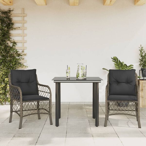 vidaXL 3d&iacute;ln&yacute; bistro set s podu&scaron;kami &scaron;ed&yacute; polyratan