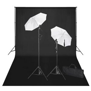 vidaXL Studiov&aacute; sada čern&eacute; pozad&iacute; 600 x 300 cm a světla