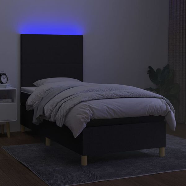 vidaXL Box spring postel s matrac&iacute; a LED čern&aacute; 100x200 cm textil