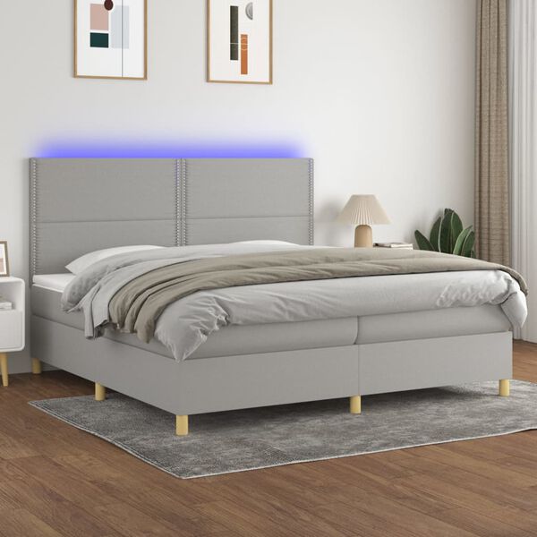 vidaXL Box spring postel s matrac&iacute; a LED světle &scaron;ed&aacute; 200x200 cm textil