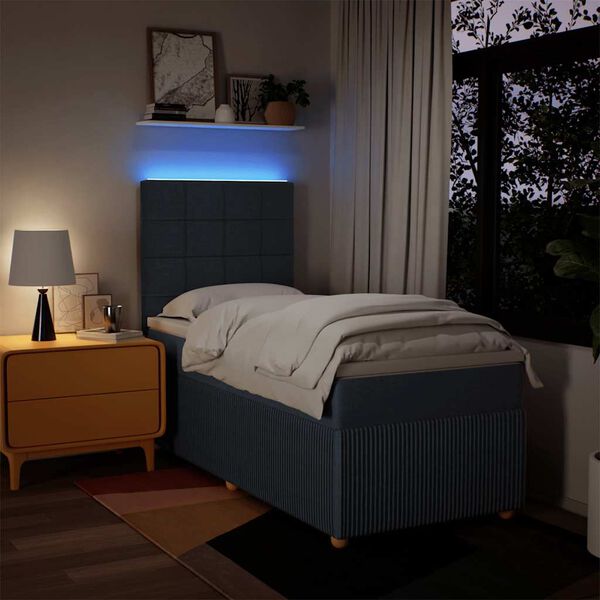 vidaXL Box spring postel s matrac&iacute; modr&aacute; 90x190 cm textil