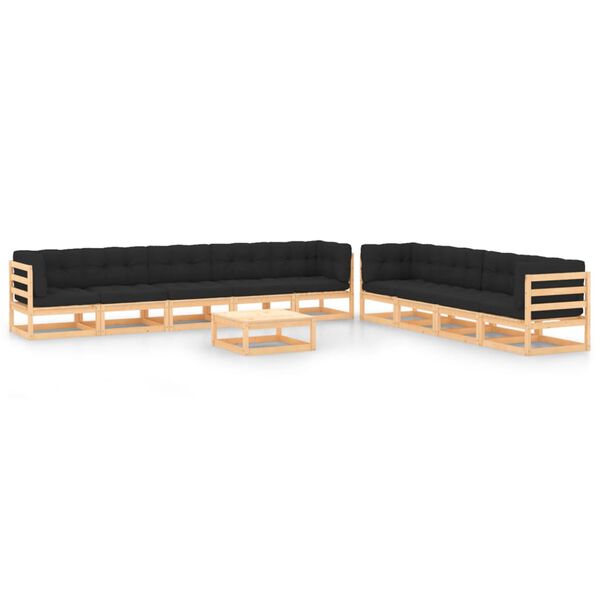 vidaXL 10d&iacute;ln&aacute; zahradn&iacute; sedac&iacute; souprava a antracitov&eacute; podu&scaron;ky borovice