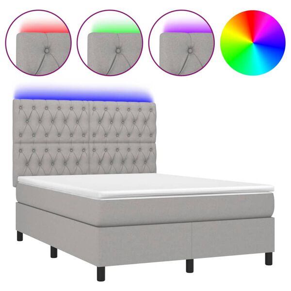 vidaXL Box spring postel s matrac&iacute; a LED světle &scaron;ed&aacute; 140x190 cm textil