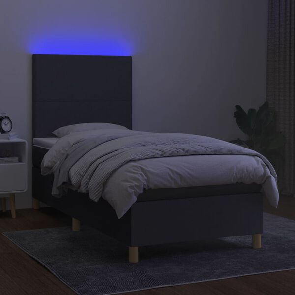 vidaXL Box spring postel s matrac&iacute; a LED tmavě &scaron;ed&aacute; 90x200 cm textil