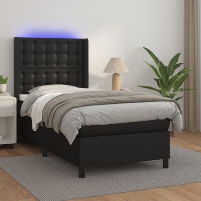 vidaXL Box spring postel s matrací a LED černá 100x200 cm umělá kůže