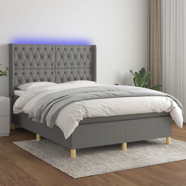 vidaXL Box spring postel s matrac&iacute; a LED tmavě &scaron;ed&aacute; 140x200 cm textil