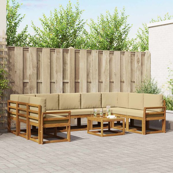 vidaXL Venkovn&iacute; pohovkov&aacute; souprava 10 pcs Přirozen&aacute; a B&eacute;žov&aacute;