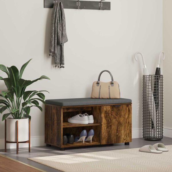 vidaXL Chodbičkov&aacute; lavice s pol&scaron;t&aacute;řem Uzen&yacute; Dub 80 x 38 x 46 cm