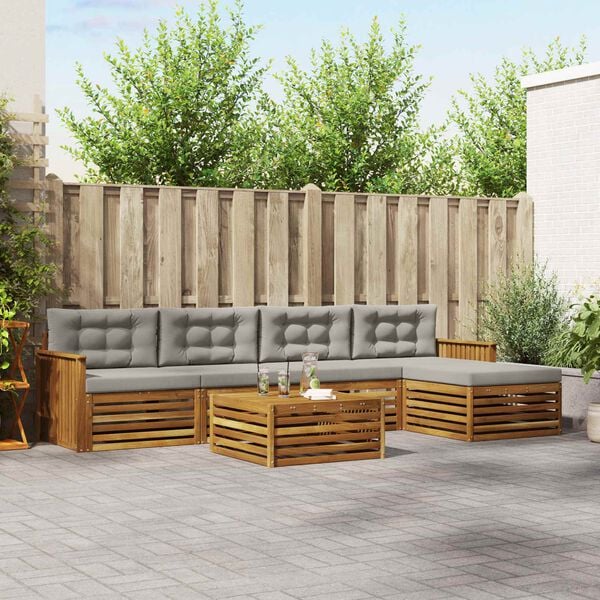 vidaXL Venkovn&iacute; pohovkov&aacute; souprava 6 pcs Př&iacute;rodn&iacute; a světle &scaron;ed&aacute;