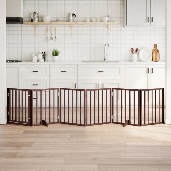 vidaXL Z&aacute;brana pro psy s dv&iacute;řky skl&aacute;dac&iacute; 6 panelů hněd&aacute; 300 cm topol