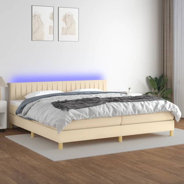 vidaXL Box spring postel s matrac&iacute; a LED kr&eacute;mov&aacute; 200x200 cm textil