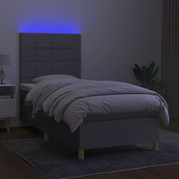 vidaXL Box spring postel s matrac&iacute; a LED světle &scaron;ed&aacute; 100x200 cm textil