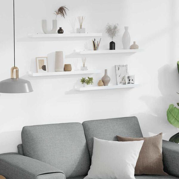 vidaXL N&aacute;stěnn&eacute; police 4 ks b&iacute;l&eacute; s vysok&yacute;m leskem 60 x 9 x 3 cm