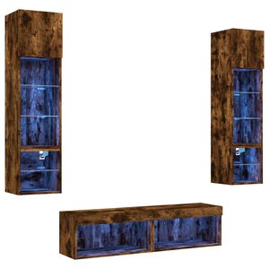 vidaXL 6d&iacute;ln&aacute; ob&yacute;vac&iacute; stěna s LED kouřov&yacute; dub kompozitn&iacute; dřevo