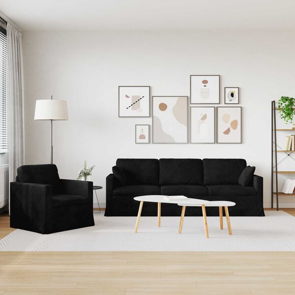 vidaXL Pohovka 2 pcs Čern&aacute; 228 x 78 x 80 cm samet