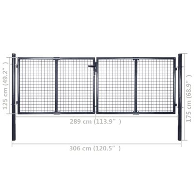 vidaXL Zahradní plotová brána pozinkovaná ocel 289 x 125 cm šedá