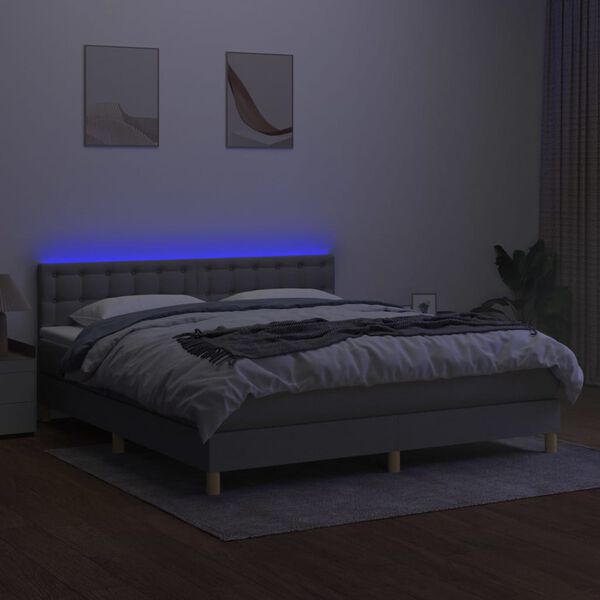 vidaXL Box spring postel s matrac&iacute; a LED světle &scaron;ed&aacute; 180x200 cm textil