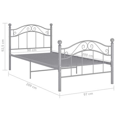 vidaXL Rám postele šedý kov 90 x 200 cm