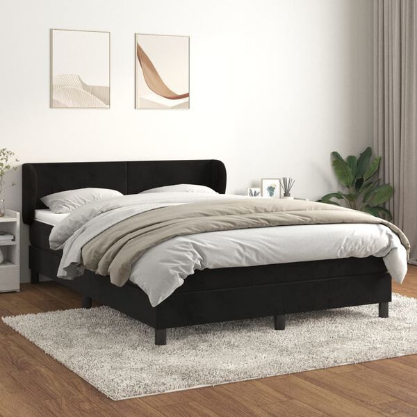 vidaXL Box spring postel s matrac&iacute; čern&aacute; 140 x 190 cm samet