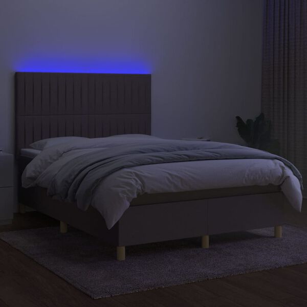 vidaXL Box spring postel s matrac&iacute; a LED taupe 140x200 cm textil