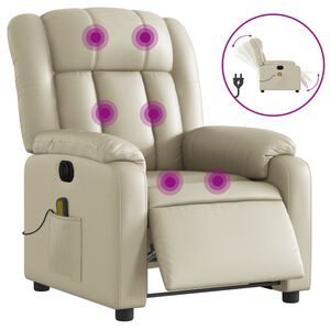 vidaXL Elektrick&eacute; mas&aacute;žn&iacute; polohovac&iacute; křeslo kr&eacute;mov&eacute; uměl&aacute; kůže